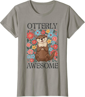 Otterly Awesome Cute Sea Otter Floral Flowers Funny Pun