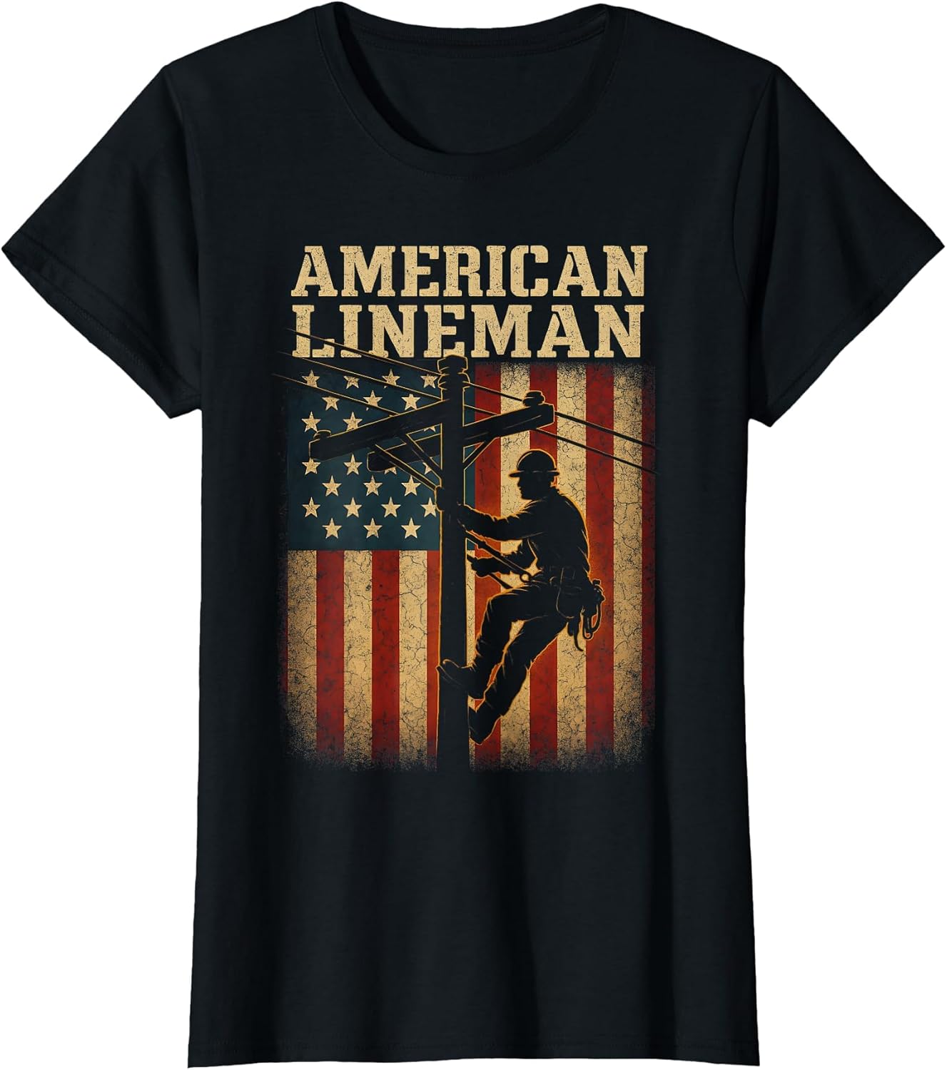 Retro Lineman American Flag Electric Cable Patriotic Lineman