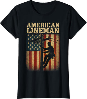 Retro Lineman American Flag Electric Cable Patriotic Lineman