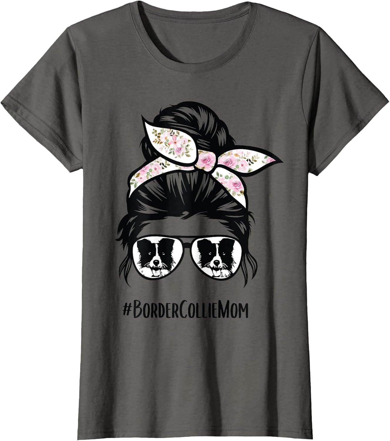 Border Collie mom Messy bun Hair Glasses