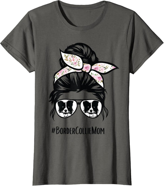 Border Collie mom Messy bun Hair Glasses