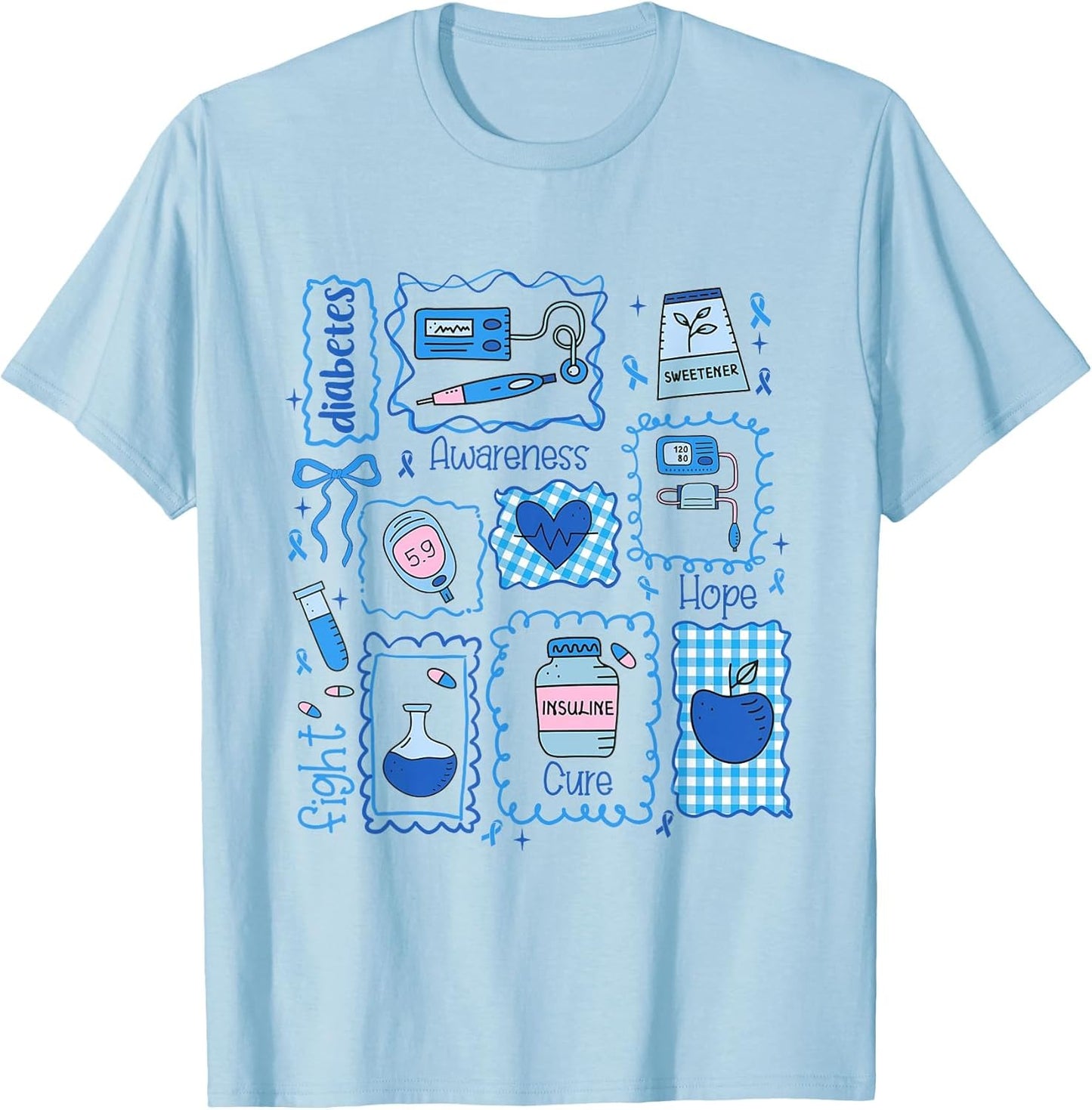 Diabetes Awareness Fight Cure Hope Blue Ribbon T1D Diabetic