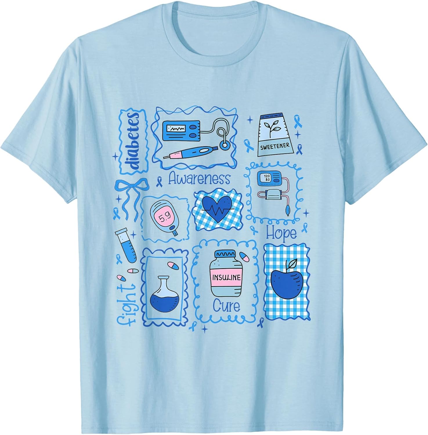 Diabetes Awareness Fight Cure Hope Blue Ribbon T1D Diabetic
