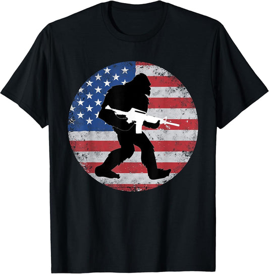 Bigfoot Gun Owner US American Flag Sasquatch AR15 Rifle