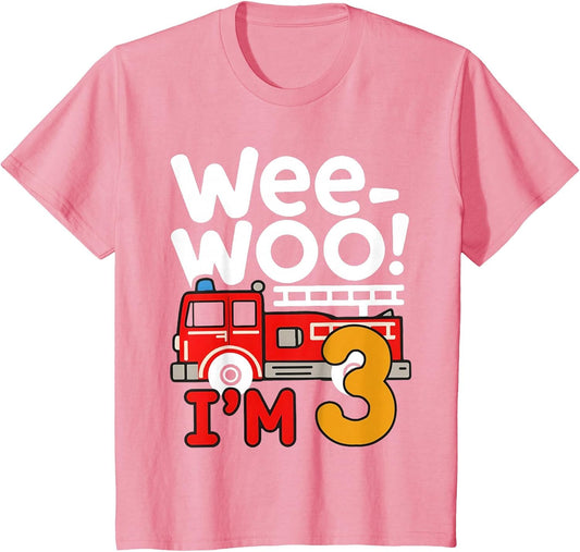 Kids 3rd Birthday Fire Truck Wee-Woo 3 Year Old Firefighter Boy