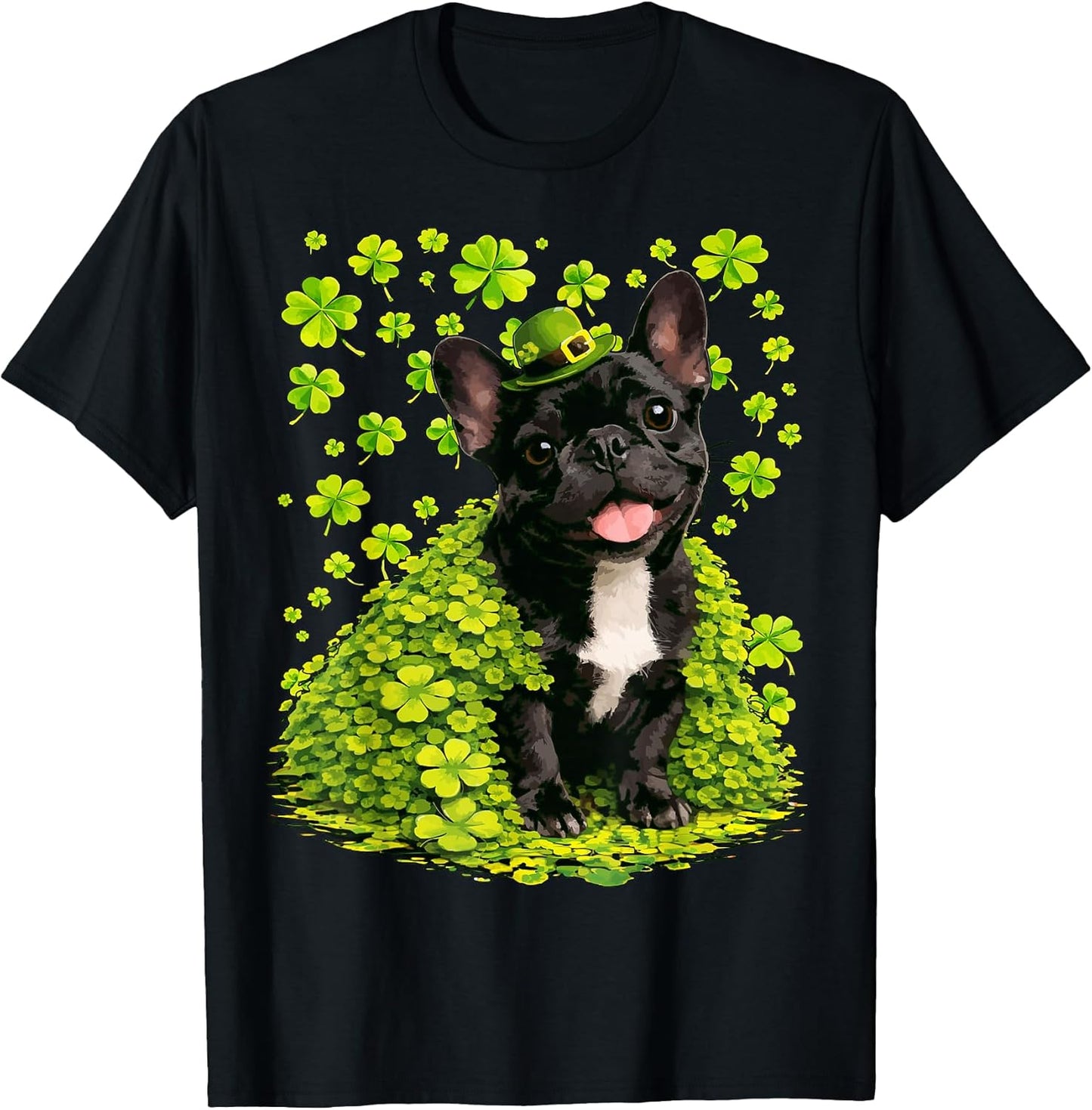 Bouledogue français avec trèfles pour la Saint-Patrick