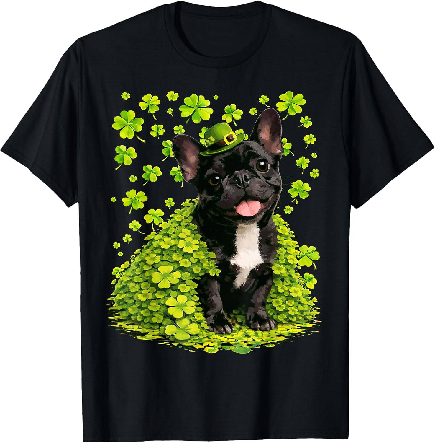 Bouledogue français avec trèfles pour la Saint-Patrick