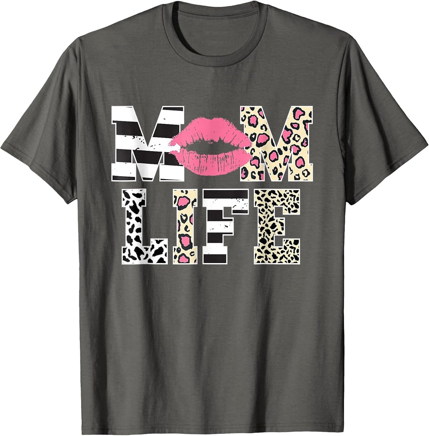 Mom Life Leopard Lips Stripe Graphic Funny Mother's Day