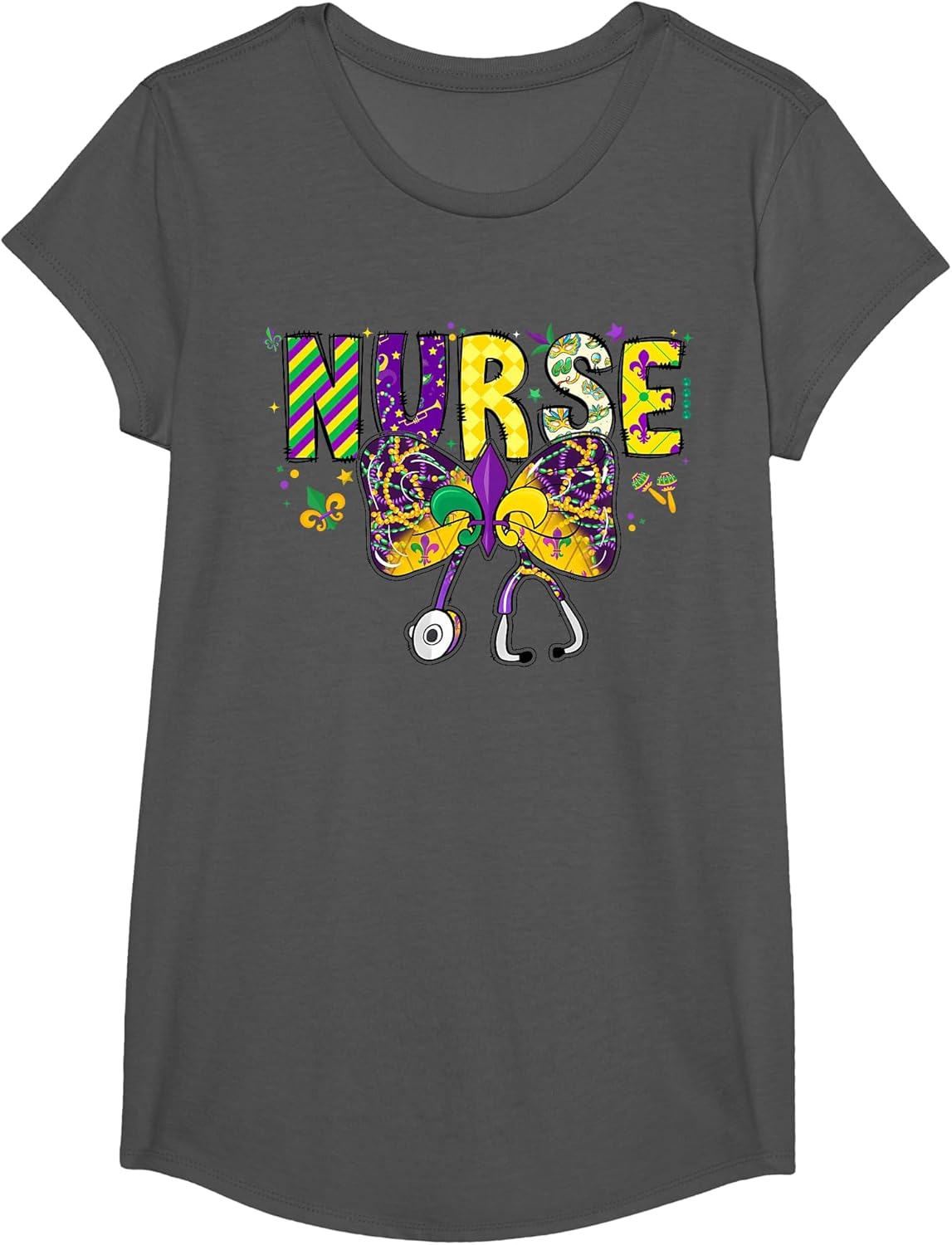 Nurse Mardi Gras Coquette Bow Stethoscope Girls Women , Girls, Asphalt Grey, Large