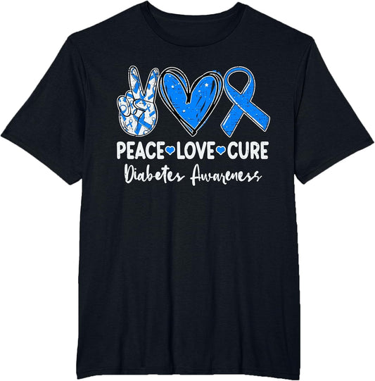 Peace Love Cure Type 1 Diabetes Awareness T1D Ribbon Blue