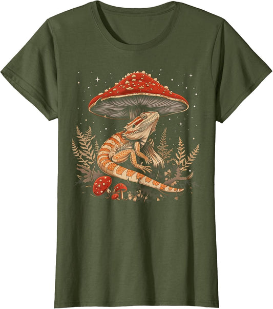 Cute Bearded Dragon Lizard Cottagecore Aesthetic Mushroom