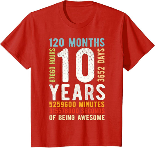 10th Birthday 10 Years Old Vintage Retro 120 Months