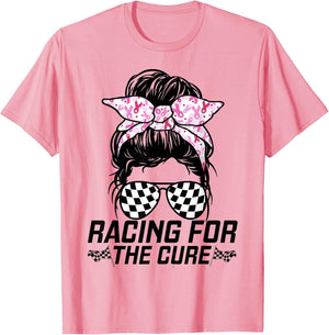 Racing for A Cure Race Mom Grandma Messy Bun Breast Cancer