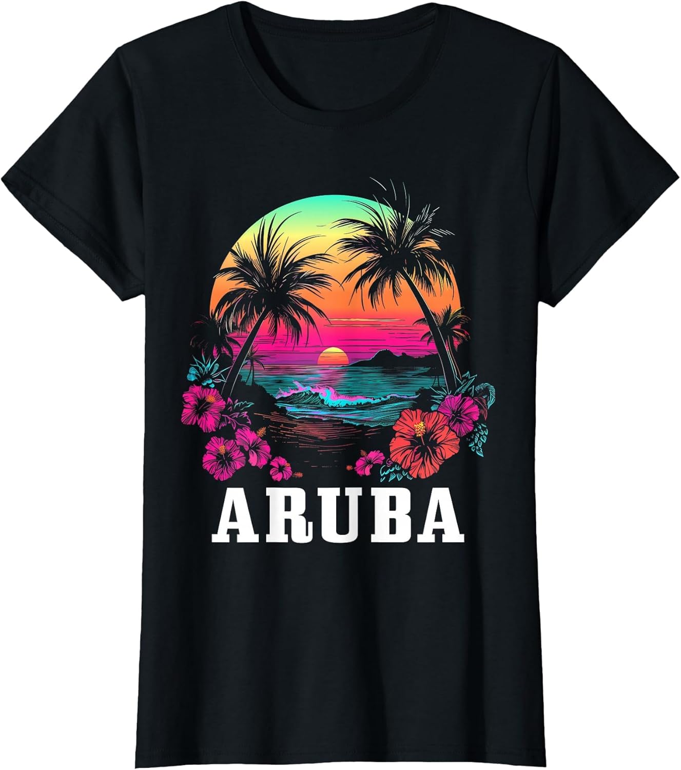 Aruba Vintage Souvenir Hibiscus Flowers Surfer Beach