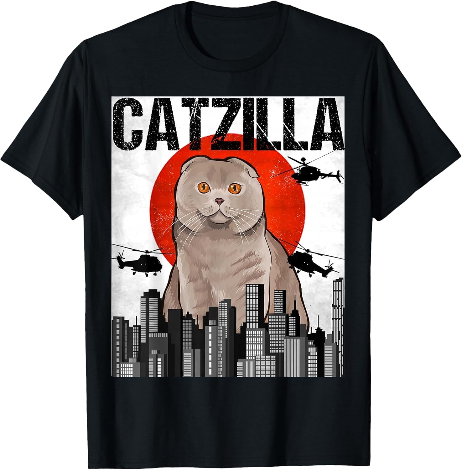 Funny Vintage Japanese Catzilla Scottish Fold Cat