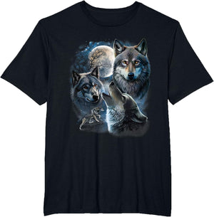 Grey Wolf Under Full Moon, Space, Galaxy, and Stars
