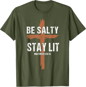 Men Christian-Shirt Be Salty Stay Lit Religious Cross Jesus