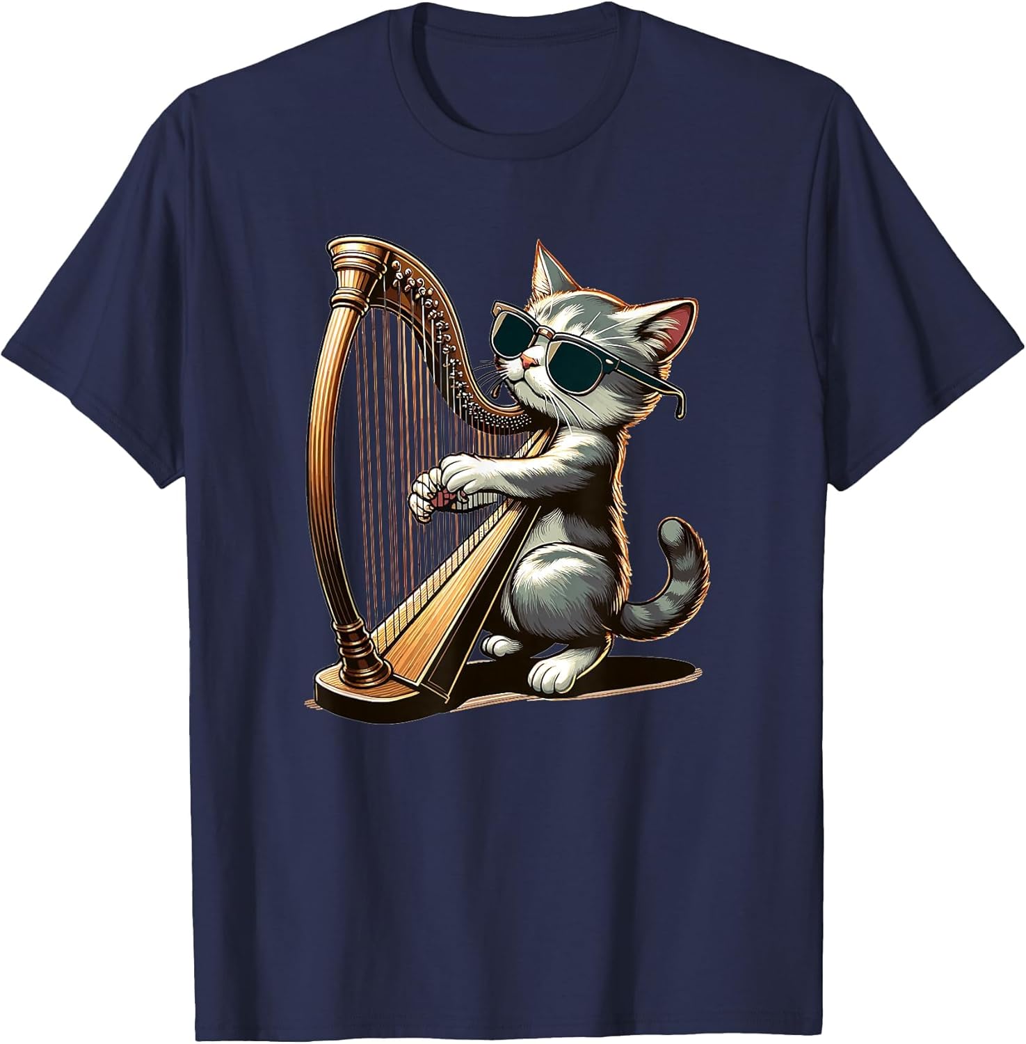Musician Harpist Cat Wearing Sunglasses Cat Playing Harp