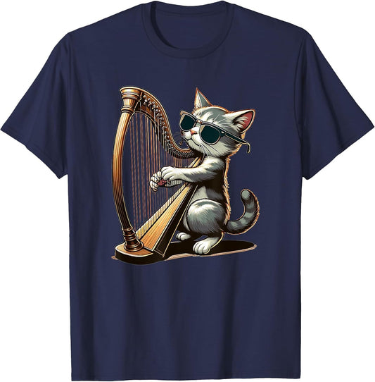 Musician Harpist Cat Wearing Sunglasses Cat Playing Harp