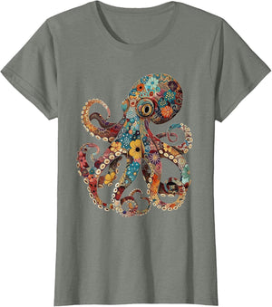 Octopus Floral Vintage Flowers Squid Kraken Scuba Diving
