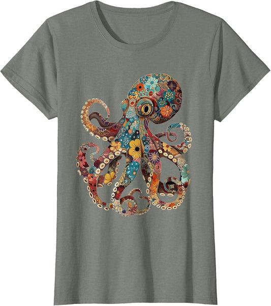 Octopus Floral Vintage Flowers Squid Kraken Scuba Diving