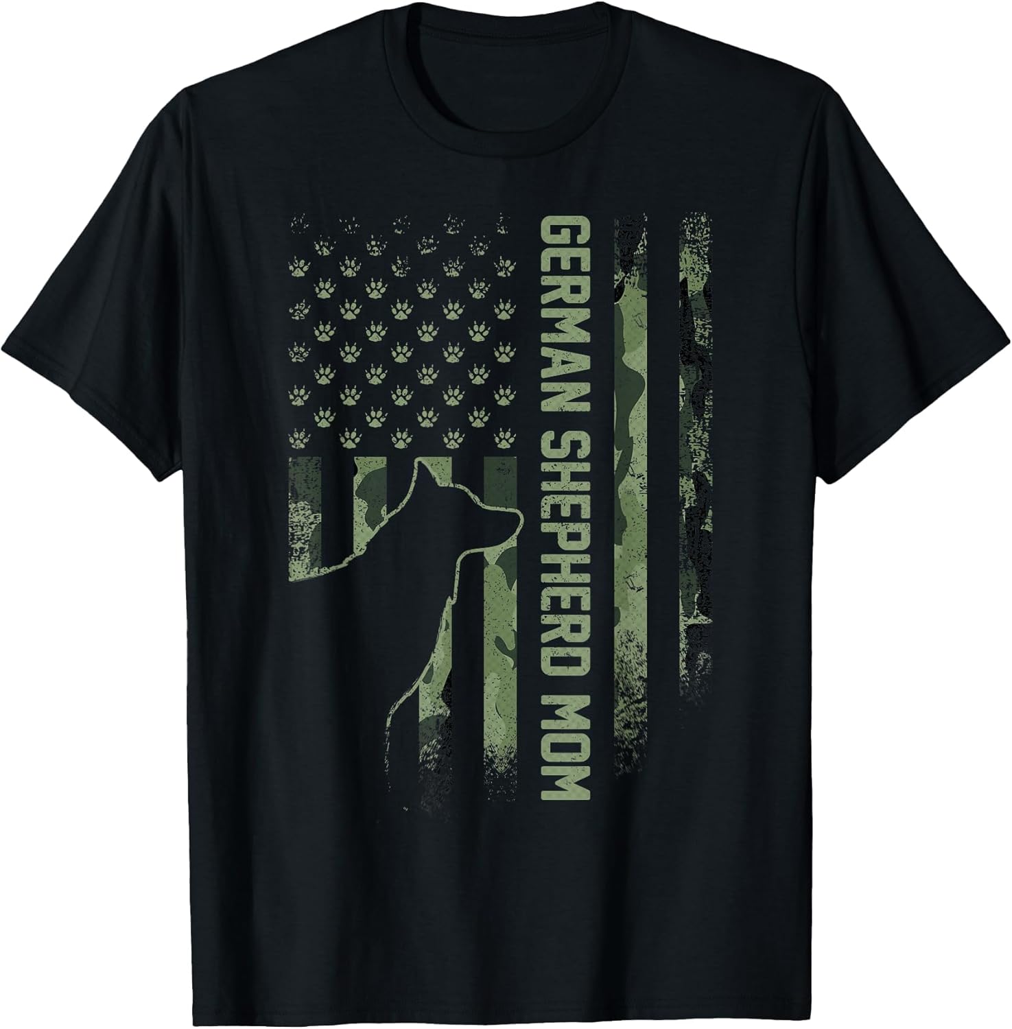 Vintage USA Camo Flag Proud German Shepherd Mom Silhouette