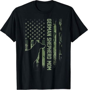Vintage USA Camo Flag Proud German Shepherd Mom Silhouette