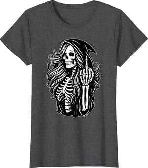 Funny Female Grim Reaper Skeleton Middle Finger Halloween