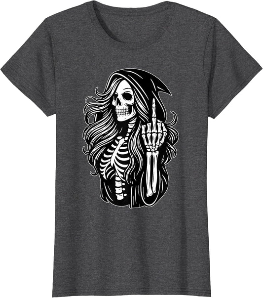 Funny Female Grim Reaper Skeleton Middle Finger Halloween