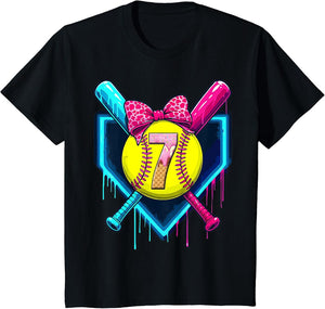 Softball 7 Years Old Ice Cream Drip 7th Birthday Girl
