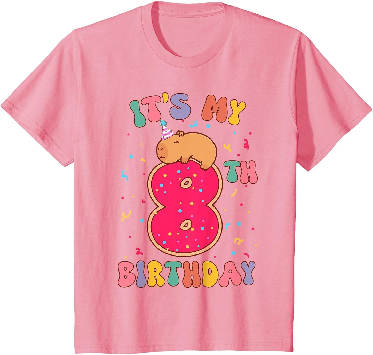 Its My 8th Birthday Donut Lover Cute Capybaras Kids Girls