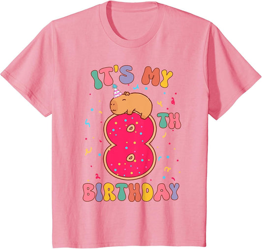 Its My 8th Birthday Donut Lover Cute Capybaras Kids Girls