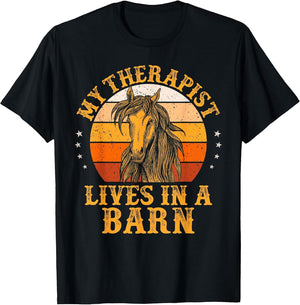 My Therapist Lives in A Barn Funny Equestrian Horse Vintage
