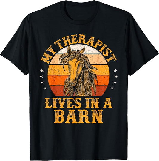 My Therapist Lives in A Barn Funny Equestrian Horse Vintage