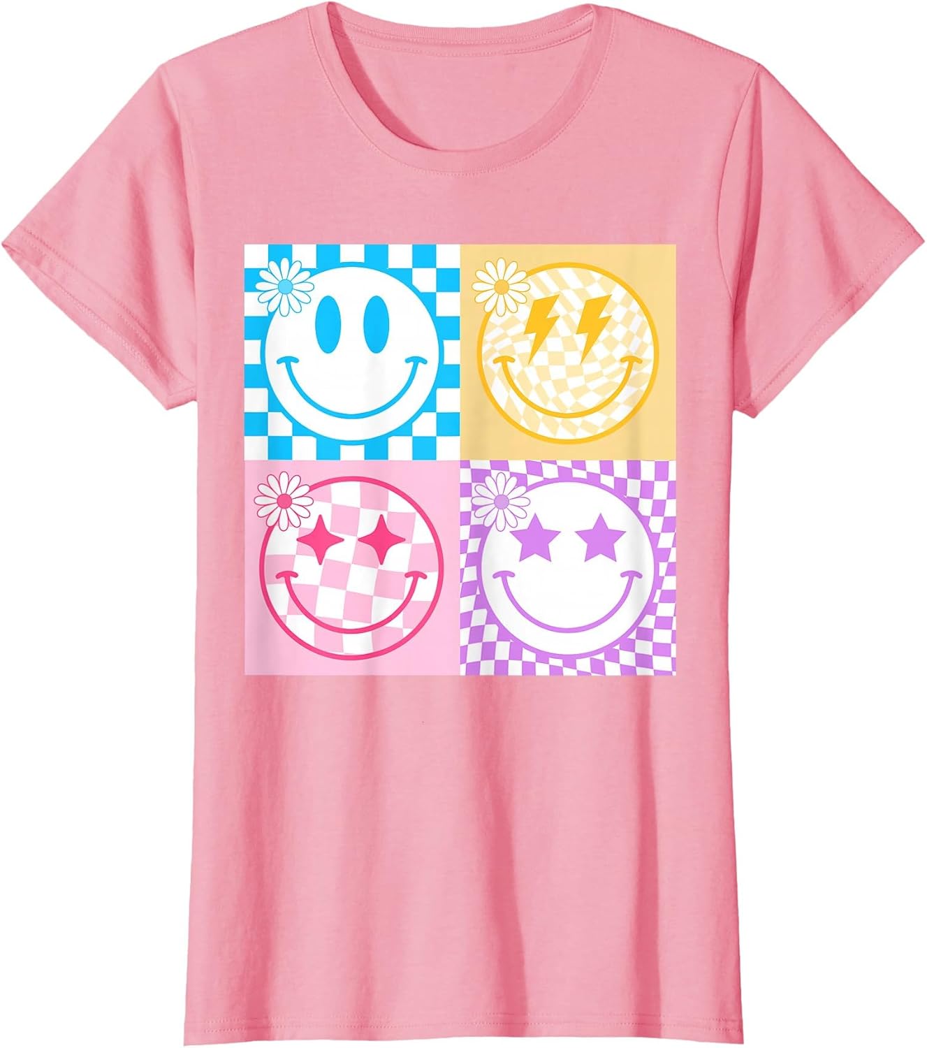 Retro Happy Smile Face Checkered Pattern Vibes Trendy Girls