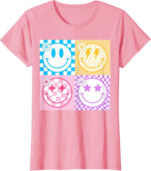 Retro Happy Smile Face Checkered Pattern Vibes Trendy Girls