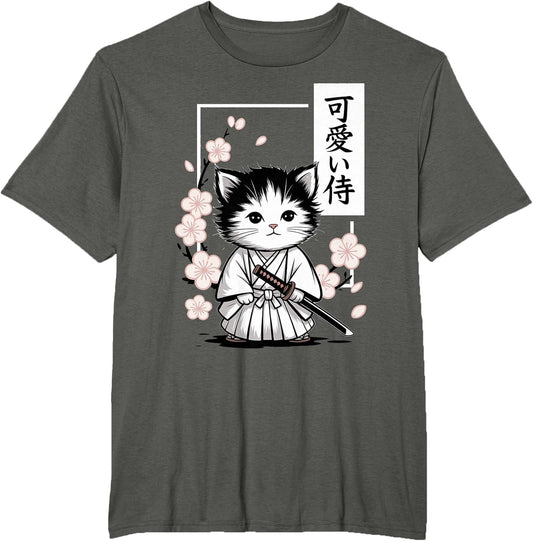 Cute Kawaii Baby Samurai Cat - Japanese Sakura