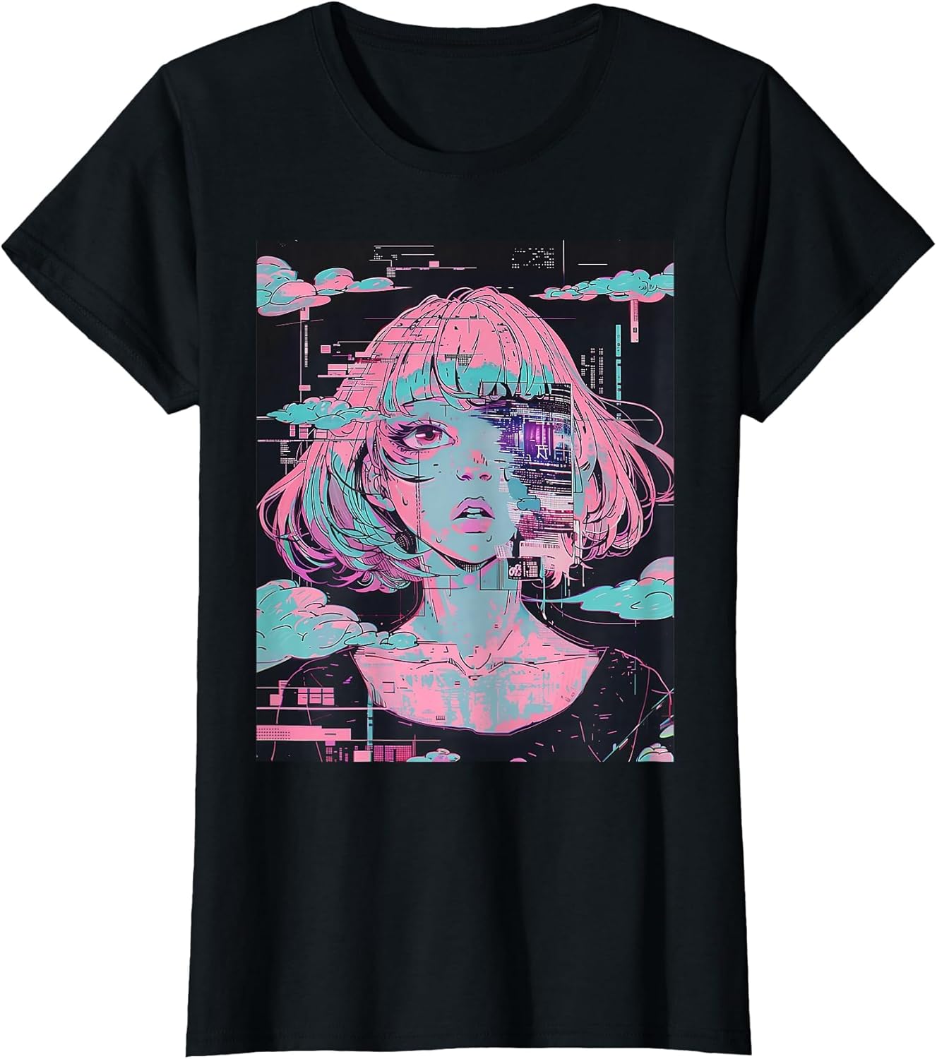 Anime Girl Vaporwave Glitchcore Pastel Goth Distressed