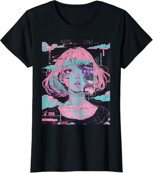Anime Girl Vaporwave Glitchcore Pastel Goth Distressed