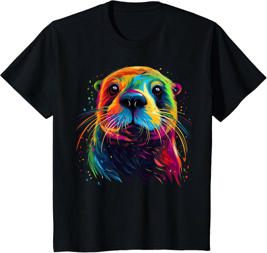 Otter Face Colorful River Sea Animal Art Lover Cute Black