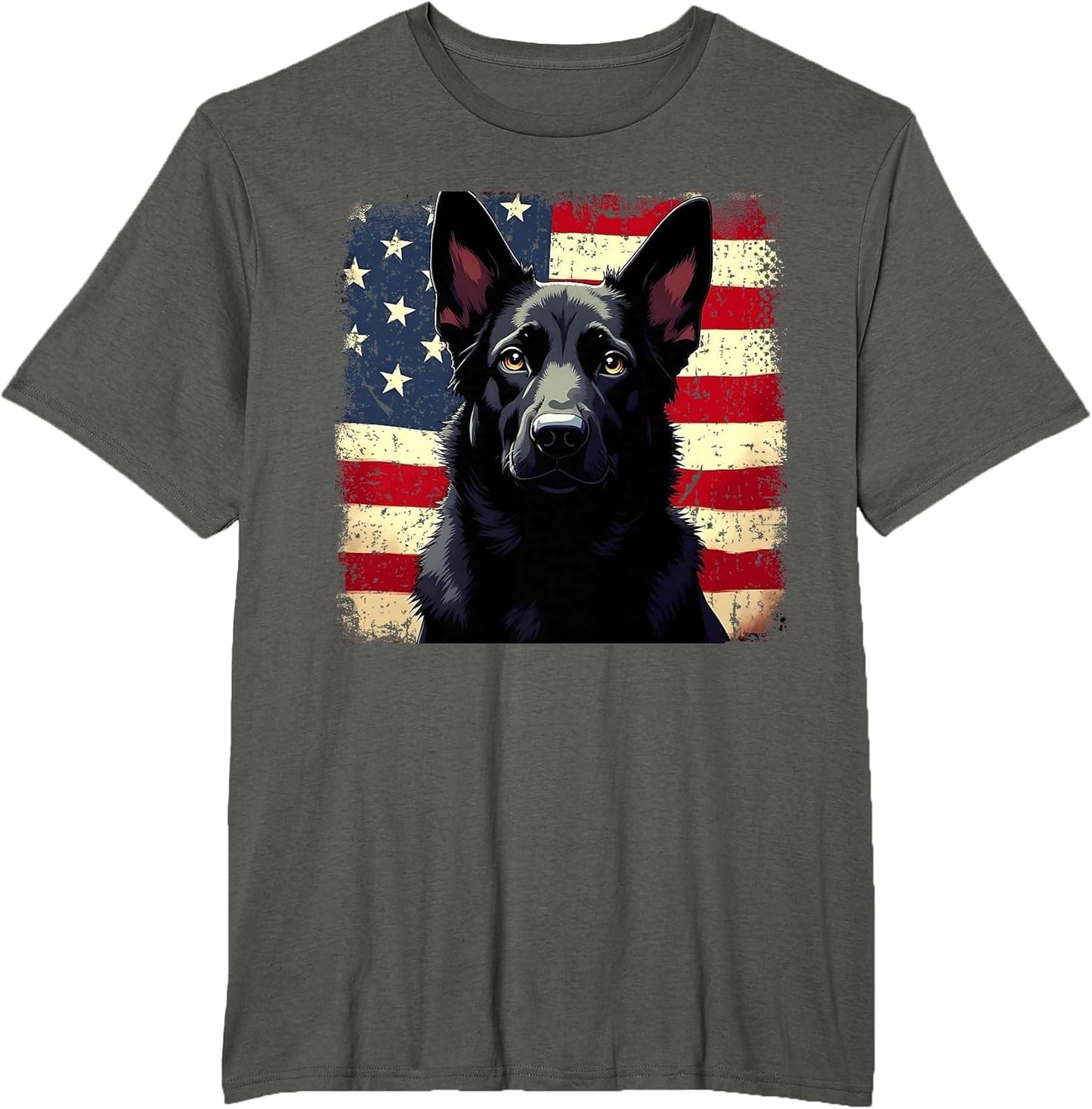 Patriotic Black German Shepherd USA American Flag Dog Lover