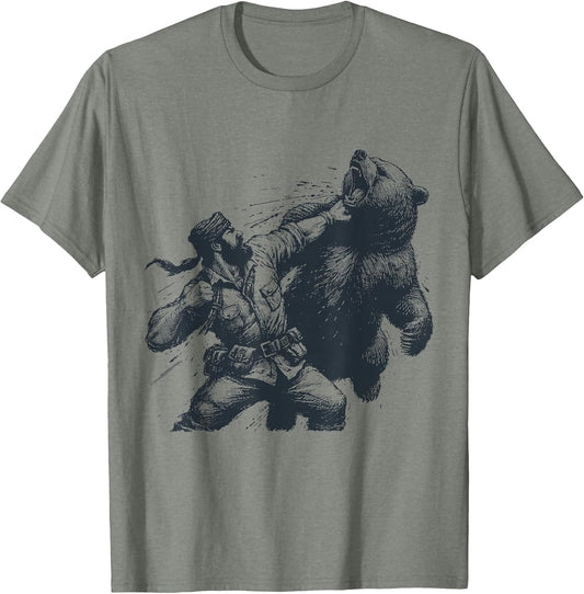 Bear Funny Man Punching Bear Retro Vintage Hunting Camping