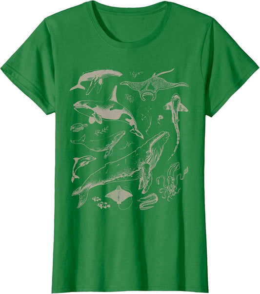 Retro Ocean Wildlife Shark Turtle Octopus Fish Animal Lover