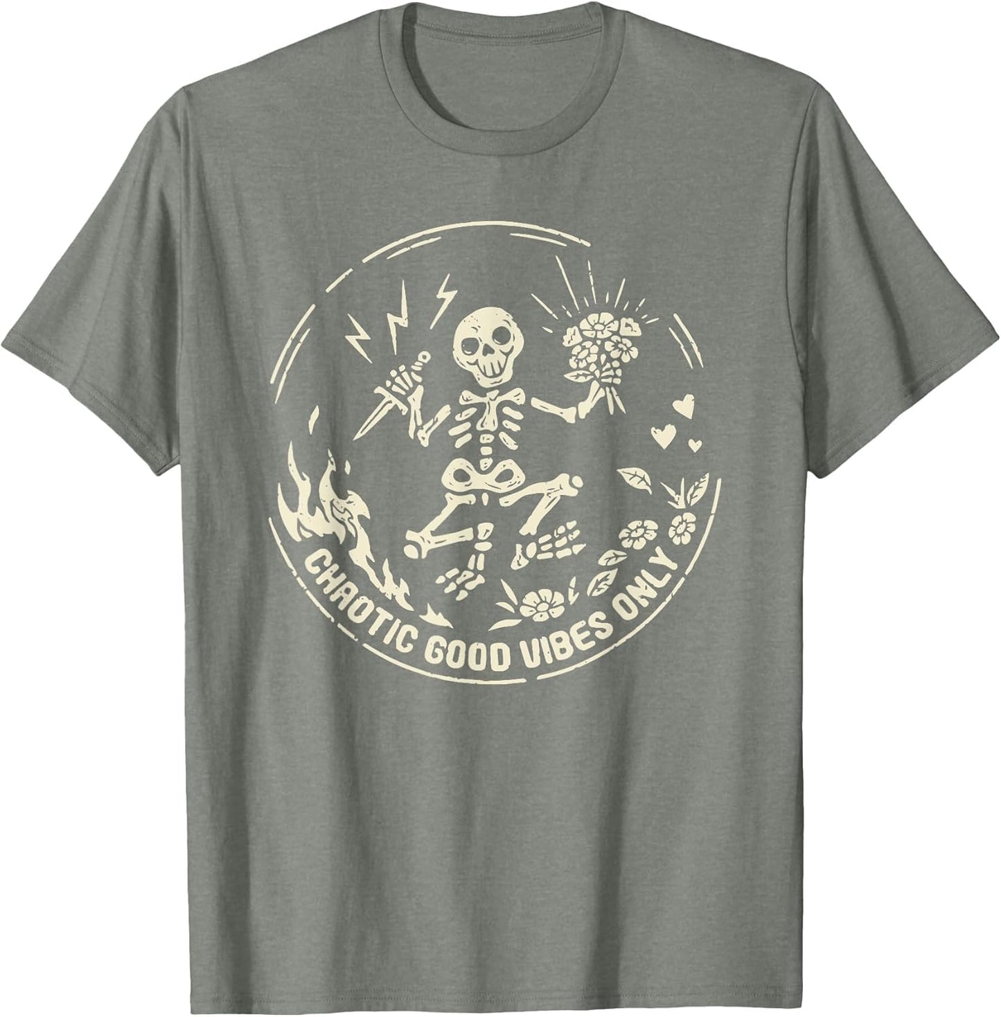 Retro Chaotic Good Vibes only Skeleton Funny,Skeleton