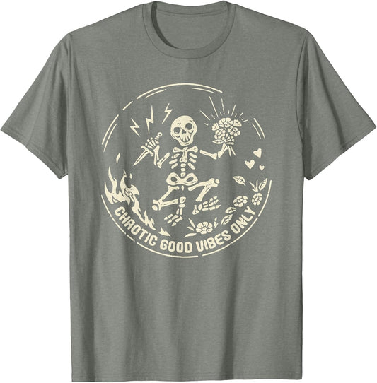 Retro Chaotic Good Vibes only Skeleton Funny,Skeleton