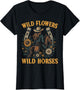 Retro Southern Sunset Wild Cowgirl Flowers - Wild Horses