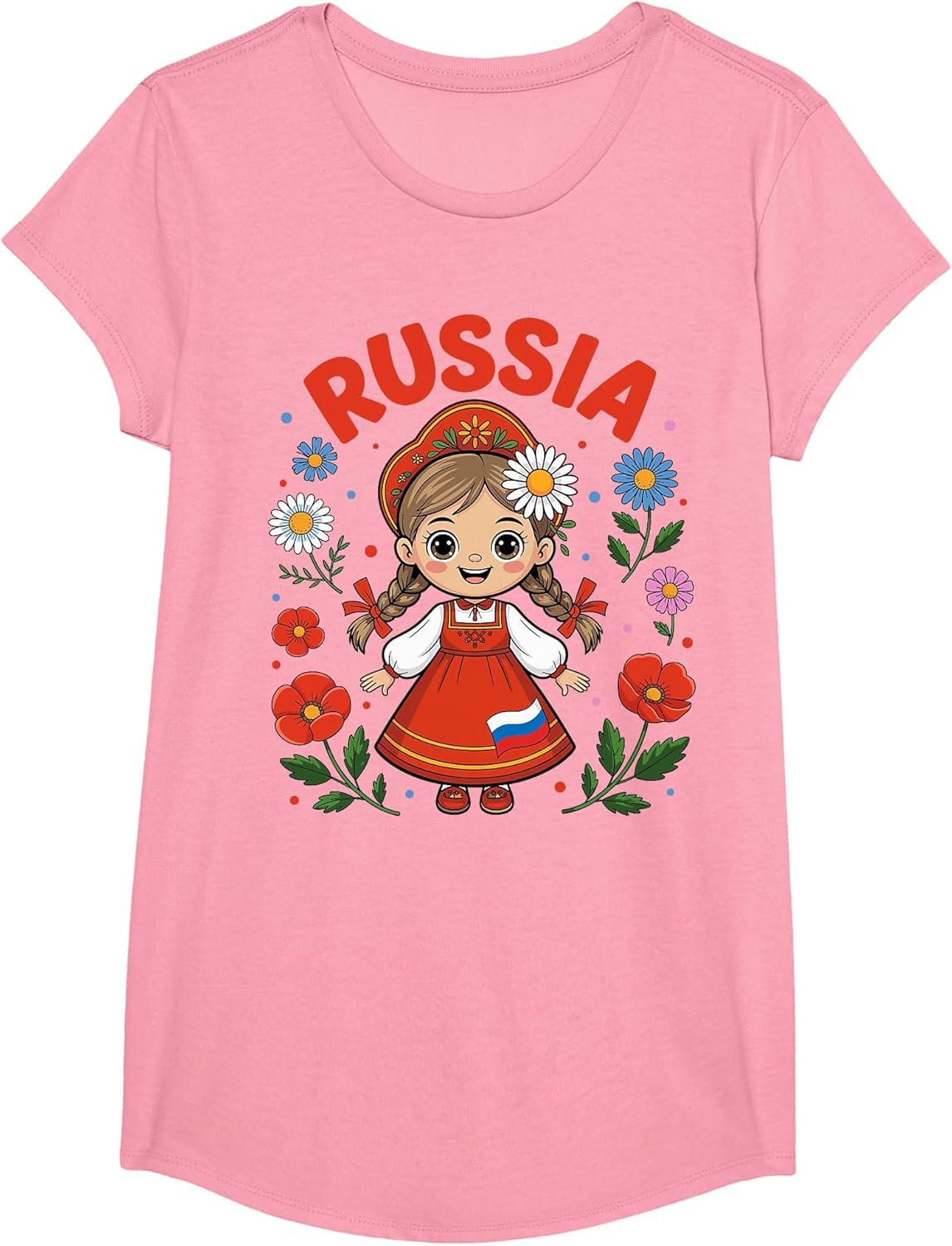 Cute Russia Girl Traditional Folk Dress and Flowers for Kids