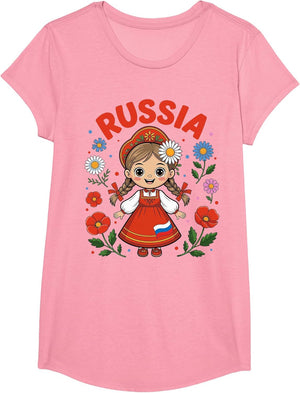 Cute Russia Girl Traditional Folk Dress and Flowers for Kids