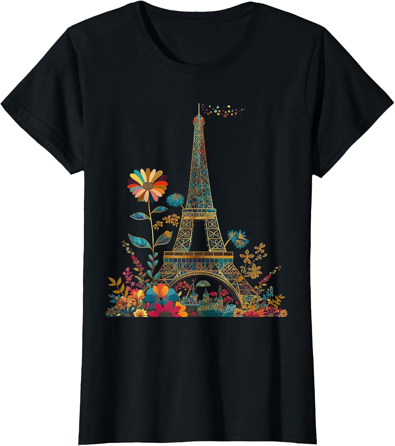 Paris France Eiffel Tower Vintage Flowers Floral Souvenir