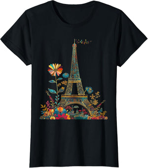 Paris France Eiffel Tower Vintage Flowers Floral Souvenir